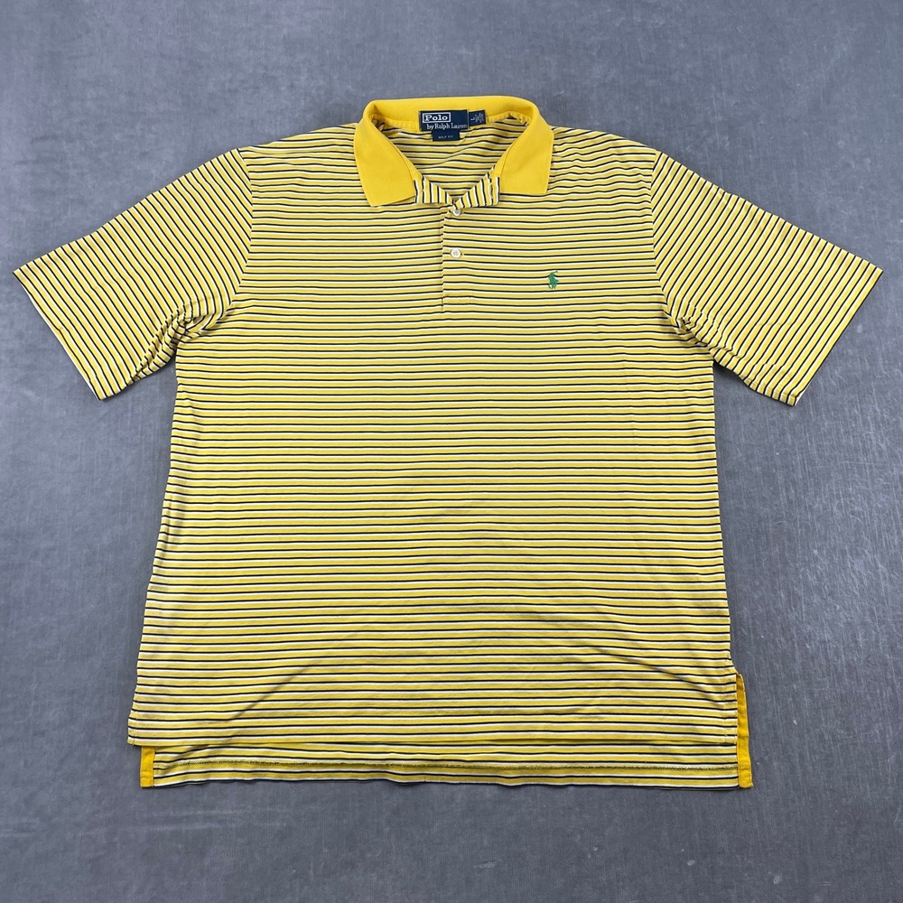 Polo Ralph Lauren Mens L Yellow Striped Golf Fit Pima Cotton Polo Shirt